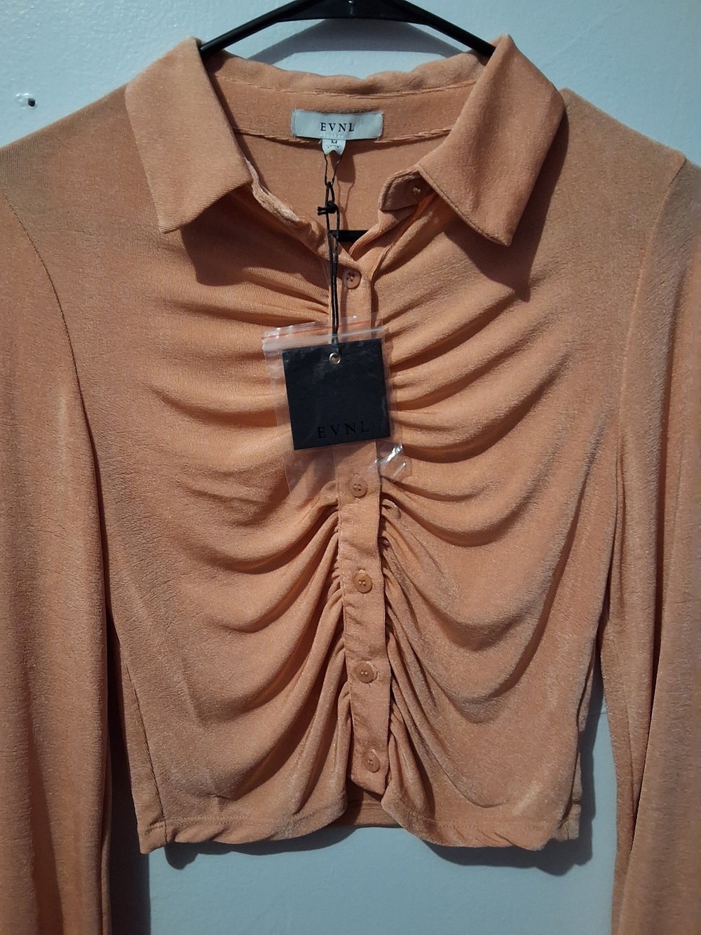 EVRI Peach Ruched Button-Front Collared Blouse - Picture 5 of 10